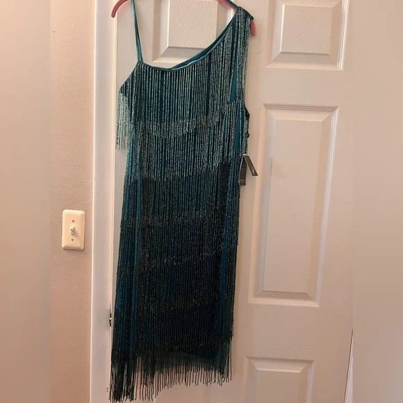 Adrianna Papell Teal One Shoulder Dress - Picture 6 of 8